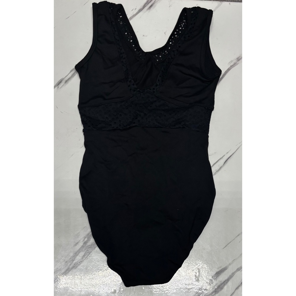 So Danca Dance Leotard Girls XS M1 Black Eyelet Lace V-Neck Tank Dancewear